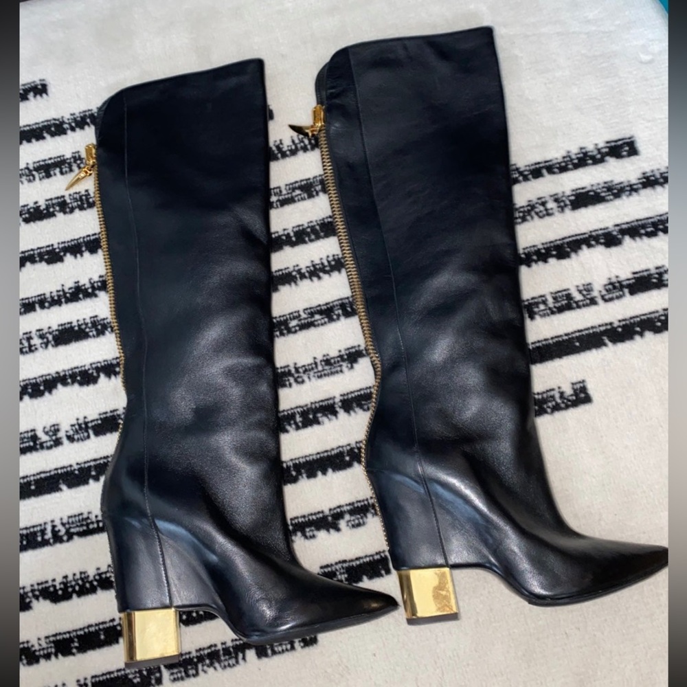 Giuseppe Zanotti over the knee black boots with gold zipper